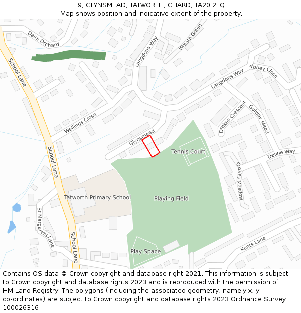 9, GLYNSMEAD, TATWORTH, CHARD, TA20 2TQ: Location map and indicative extent of plot