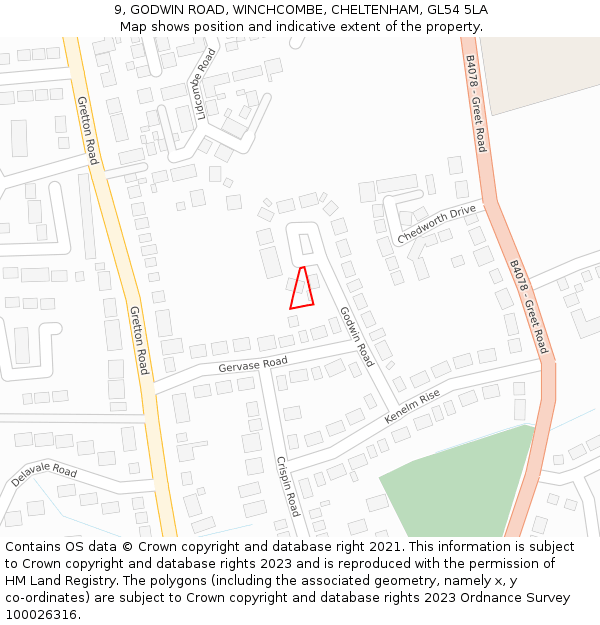 9, GODWIN ROAD, WINCHCOMBE, CHELTENHAM, GL54 5LA: Location map and indicative extent of plot