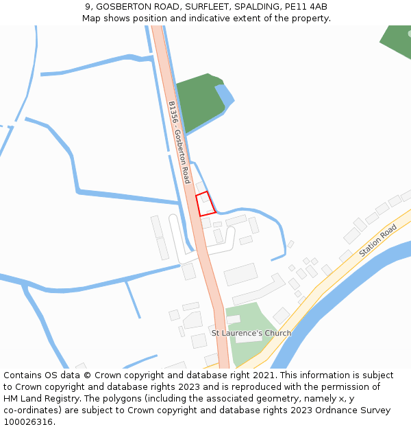 9, GOSBERTON ROAD, SURFLEET, SPALDING, PE11 4AB: Location map and indicative extent of plot