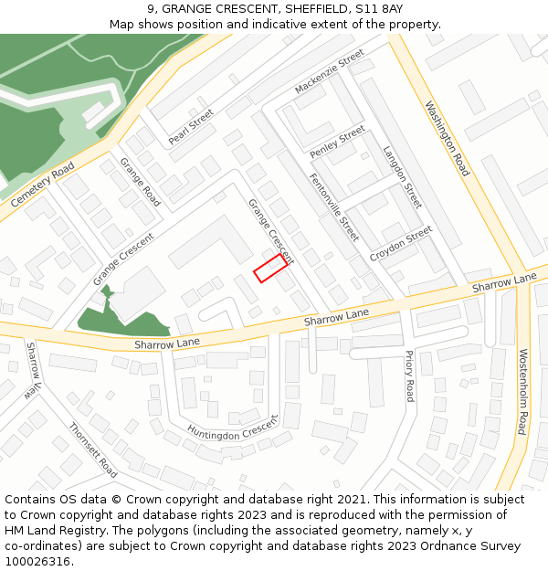 9, GRANGE CRESCENT, SHEFFIELD, S11 8AY: Location map and indicative extent of plot