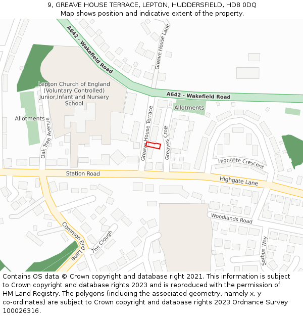 9, GREAVE HOUSE TERRACE, LEPTON, HUDDERSFIELD, HD8 0DQ: Location map and indicative extent of plot