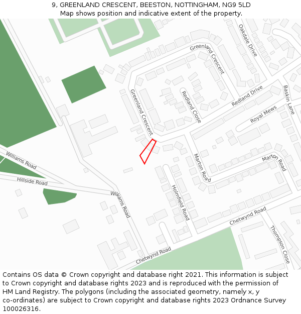 9, GREENLAND CRESCENT, BEESTON, NOTTINGHAM, NG9 5LD: Location map and indicative extent of plot