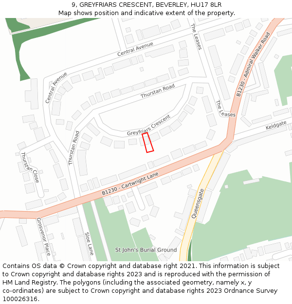9, GREYFRIARS CRESCENT, BEVERLEY, HU17 8LR: Location map and indicative extent of plot