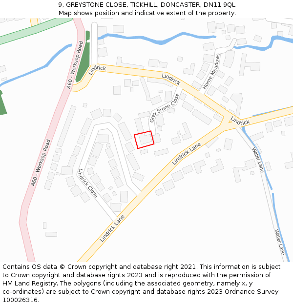 9, GREYSTONE CLOSE, TICKHILL, DONCASTER, DN11 9QL: Location map and indicative extent of plot