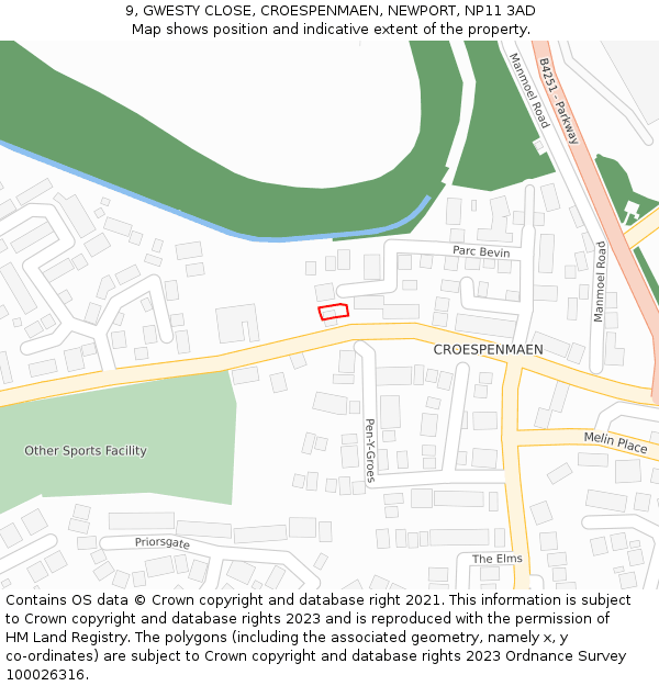 9, GWESTY CLOSE, CROESPENMAEN, NEWPORT, NP11 3AD: Location map and indicative extent of plot