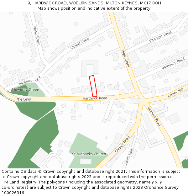 9, HARDWICK ROAD, WOBURN SANDS, MILTON KEYNES, MK17 8QH: Location map and indicative extent of plot