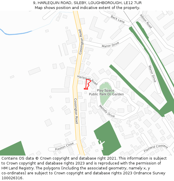 9, HARLEQUIN ROAD, SILEBY, LOUGHBOROUGH, LE12 7UR: Location map and indicative extent of plot