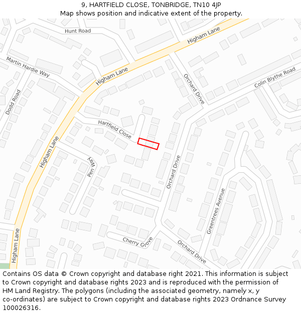 9, HARTFIELD CLOSE, TONBRIDGE, TN10 4JP: Location map and indicative extent of plot