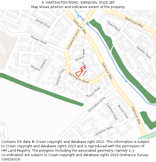 9, HARTINGTON ROAD, SWINDON, SN25 2EF: Location map and indicative extent of plot