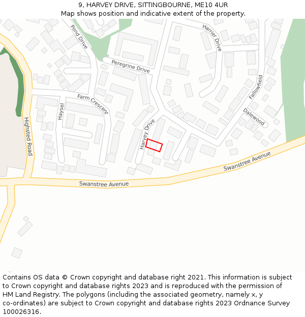 9, HARVEY DRIVE, SITTINGBOURNE, ME10 4UR: Location map and indicative extent of plot