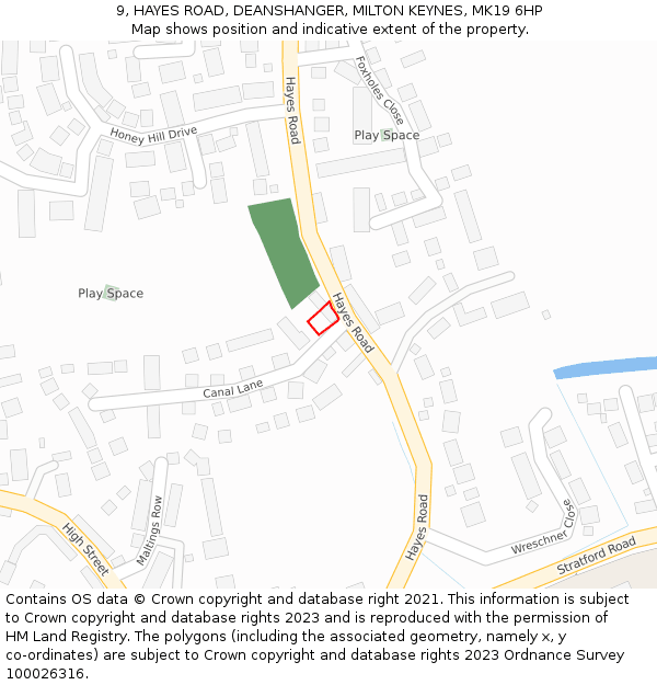 9, HAYES ROAD, DEANSHANGER, MILTON KEYNES, MK19 6HP: Location map and indicative extent of plot