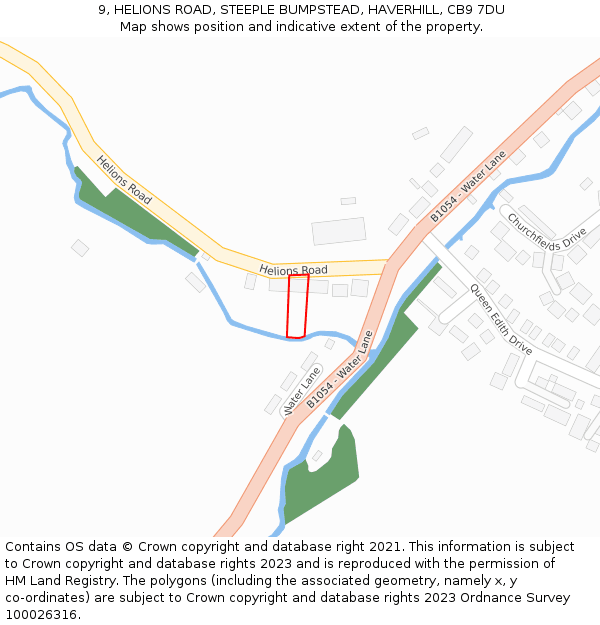 9, HELIONS ROAD, STEEPLE BUMPSTEAD, HAVERHILL, CB9 7DU: Location map and indicative extent of plot