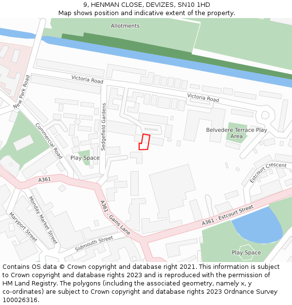 9, HENMAN CLOSE, DEVIZES, SN10 1HD: Location map and indicative extent of plot