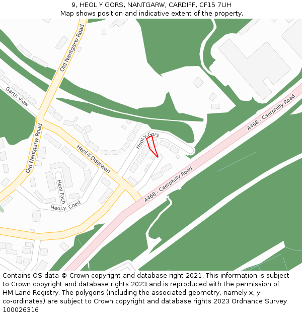 9, HEOL Y GORS, NANTGARW, CARDIFF, CF15 7UH: Location map and indicative extent of plot