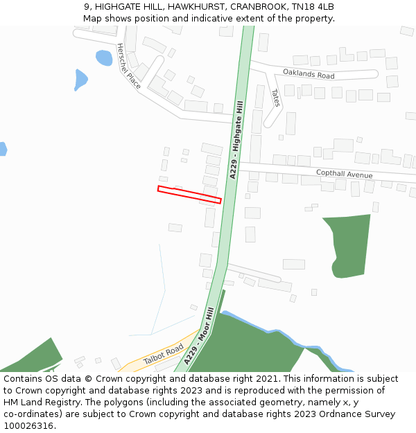 9, HIGHGATE HILL, HAWKHURST, CRANBROOK, TN18 4LB: Location map and indicative extent of plot