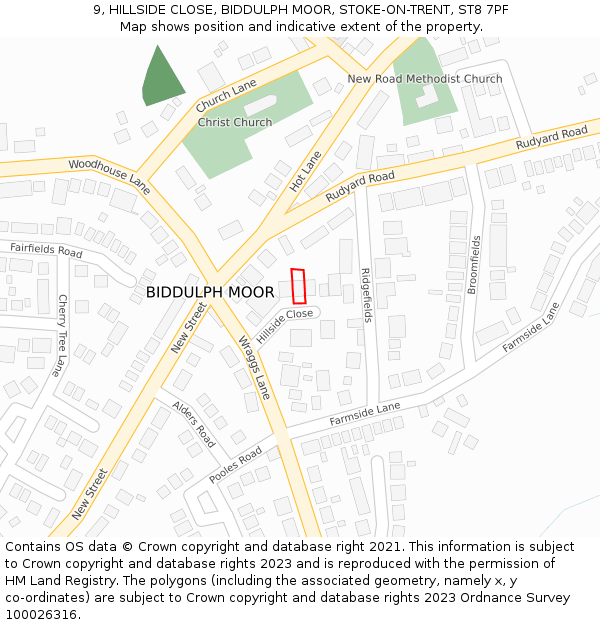 9, HILLSIDE CLOSE, BIDDULPH MOOR, STOKE-ON-TRENT, ST8 7PF: Location map and indicative extent of plot