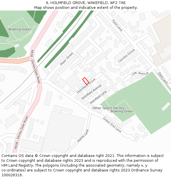 9, HOLMFIELD GROVE, WAKEFIELD, WF2 7AE: Location map and indicative extent of plot