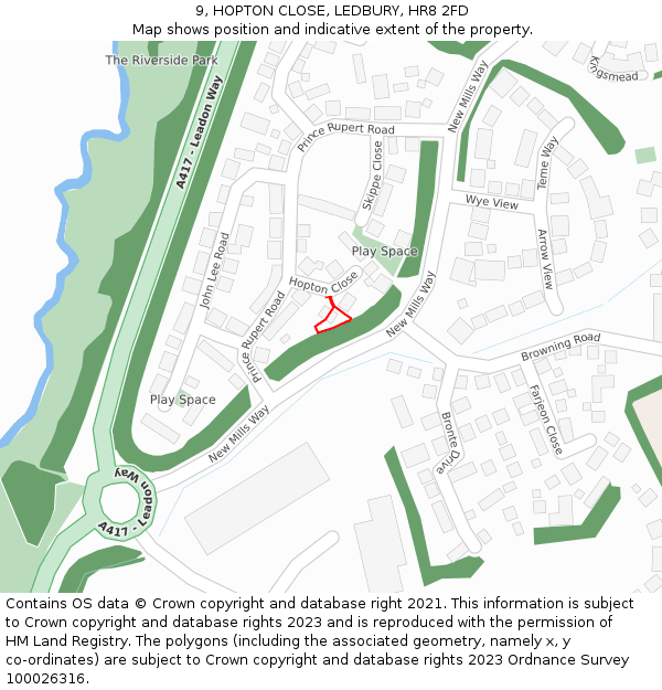 9, HOPTON CLOSE, LEDBURY, HR8 2FD: Location map and indicative extent of plot