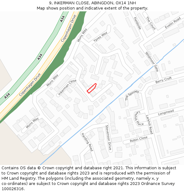 9, INKERMAN CLOSE, ABINGDON, OX14 1NH: Location map and indicative extent of plot