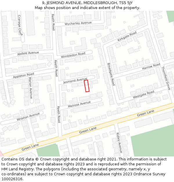 9, JESMOND AVENUE, MIDDLESBROUGH, TS5 5JY: Location map and indicative extent of plot