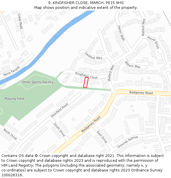 9, KINGFISHER CLOSE, MARCH, PE15 9HS: Location map and indicative extent of plot