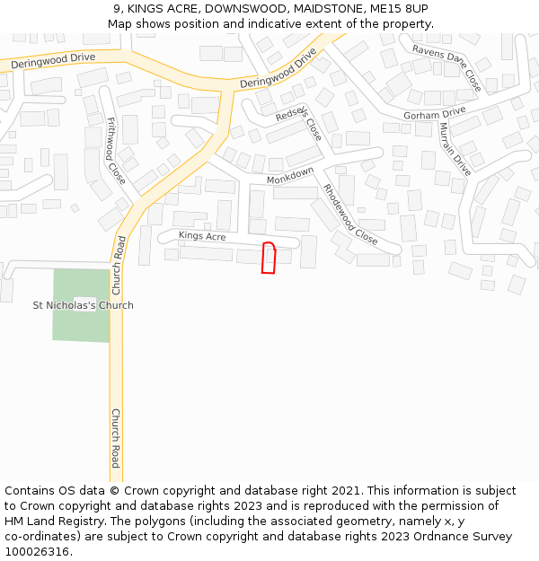 9, KINGS ACRE, DOWNSWOOD, MAIDSTONE, ME15 8UP: Location map and indicative extent of plot