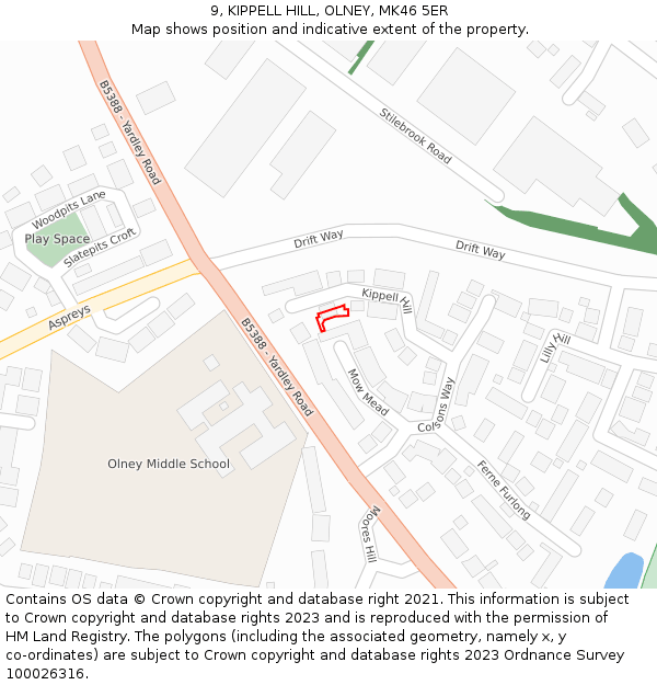 9, KIPPELL HILL, OLNEY, MK46 5ER: Location map and indicative extent of plot