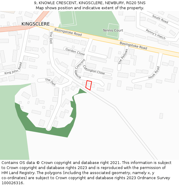 9, KNOWLE CRESCENT, KINGSCLERE, NEWBURY, RG20 5NS: Location map and indicative extent of plot