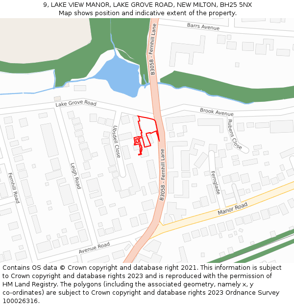 9, LAKE VIEW MANOR, LAKE GROVE ROAD, NEW MILTON, BH25 5NX: Location map and indicative extent of plot