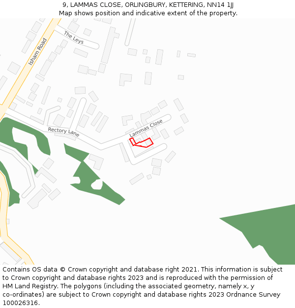 9, LAMMAS CLOSE, ORLINGBURY, KETTERING, NN14 1JJ: Location map and indicative extent of plot