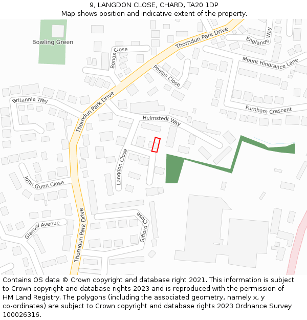 9, LANGDON CLOSE, CHARD, TA20 1DP: Location map and indicative extent of plot