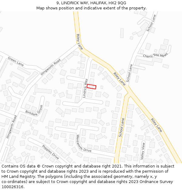 9, LINDRICK WAY, HALIFAX, HX2 9QG: Location map and indicative extent of plot