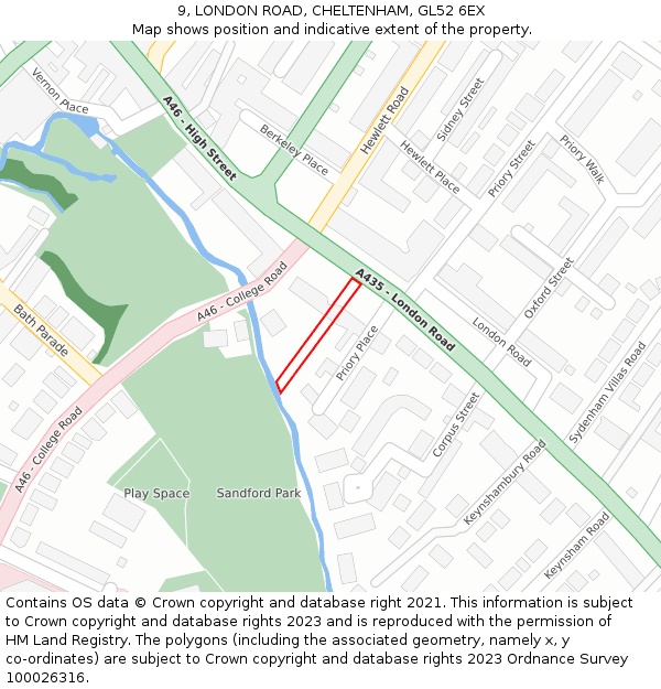 9, LONDON ROAD, CHELTENHAM, GL52 6EX: Location map and indicative extent of plot