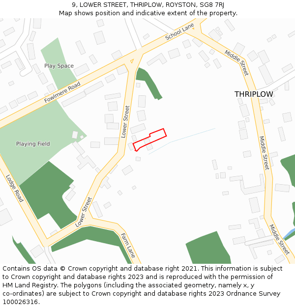 9, LOWER STREET, THRIPLOW, ROYSTON, SG8 7RJ: Location map and indicative extent of plot