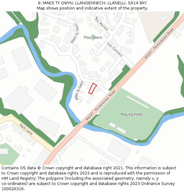 9, MAES TY GWYN, LLANGENNECH, LLANELLI, SA14 8XY: Location map and indicative extent of plot