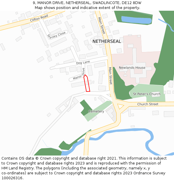 9, MANOR DRIVE, NETHERSEAL, SWADLINCOTE, DE12 8DW: Location map and indicative extent of plot