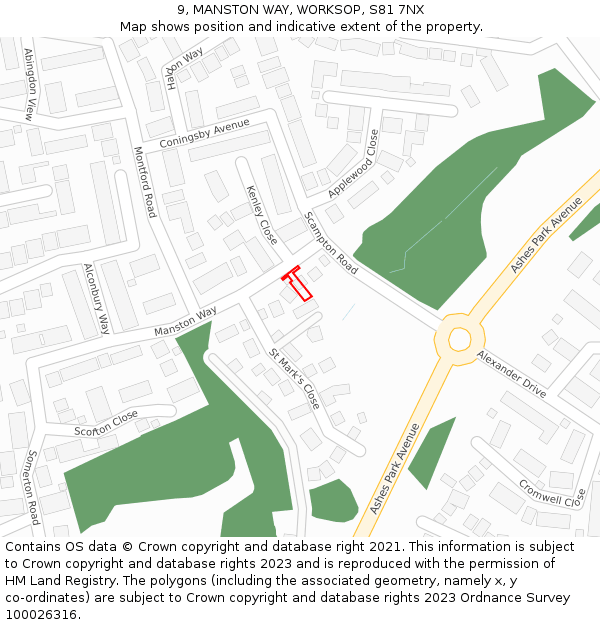 9, MANSTON WAY, WORKSOP, S81 7NX: Location map and indicative extent of plot