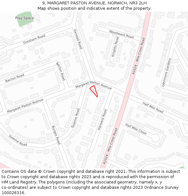 9, MARGARET PASTON AVENUE, NORWICH, NR3 2LH: Location map and indicative extent of plot