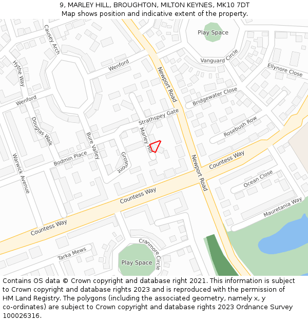 9, MARLEY HILL, BROUGHTON, MILTON KEYNES, MK10 7DT: Location map and indicative extent of plot