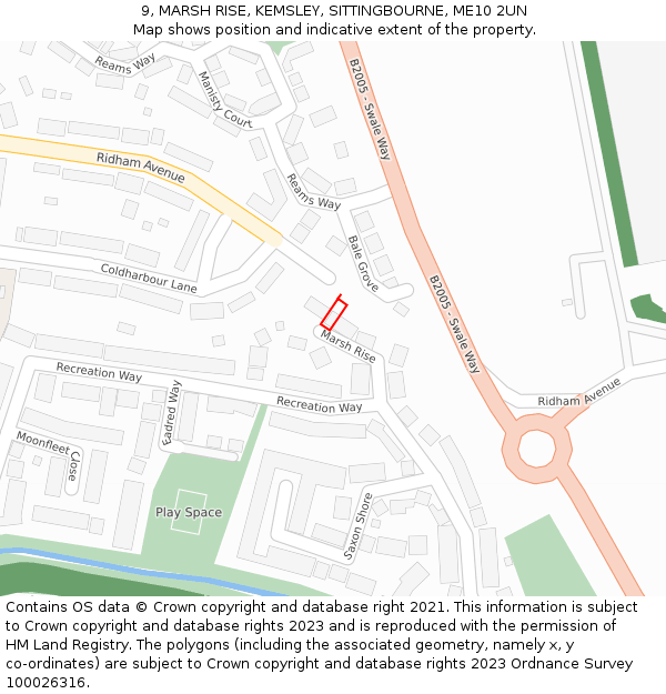 9, MARSH RISE, KEMSLEY, SITTINGBOURNE, ME10 2UN: Location map and indicative extent of plot