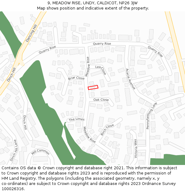 9, MEADOW RISE, UNDY, CALDICOT, NP26 3JW: Location map and indicative extent of plot