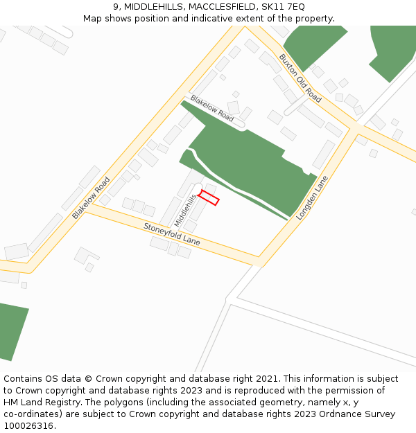 9, MIDDLEHILLS, MACCLESFIELD, SK11 7EQ: Location map and indicative extent of plot