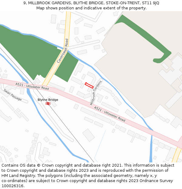 9, MILLBROOK GARDENS, BLYTHE BRIDGE, STOKE-ON-TRENT, ST11 9JQ: Location map and indicative extent of plot