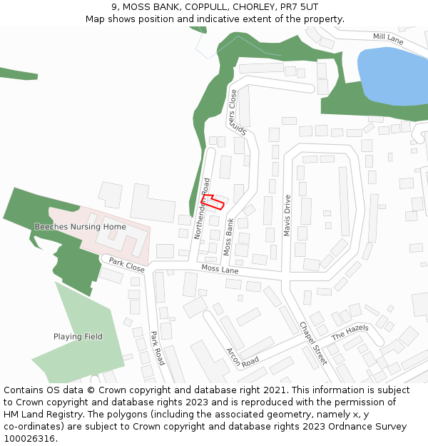 9, MOSS BANK, COPPULL, CHORLEY, PR7 5UT: Location map and indicative extent of plot