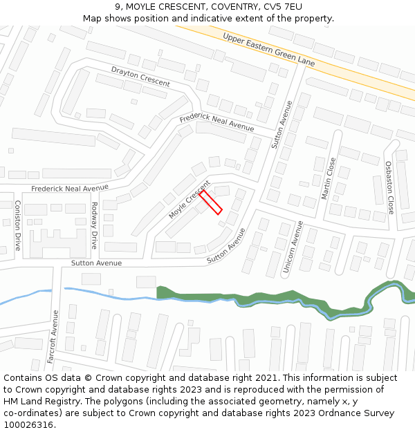 9, MOYLE CRESCENT, COVENTRY, CV5 7EU: Location map and indicative extent of plot