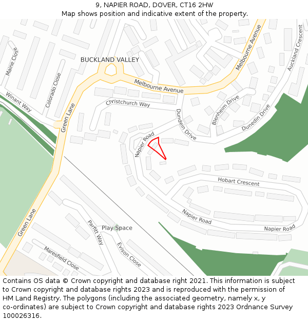 9, NAPIER ROAD, DOVER, CT16 2HW: Location map and indicative extent of plot