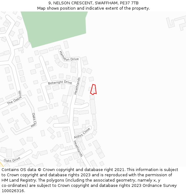 9, NELSON CRESCENT, SWAFFHAM, PE37 7TB: Location map and indicative extent of plot