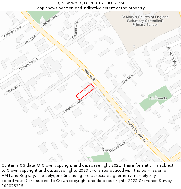 9, NEW WALK, BEVERLEY, HU17 7AE: Location map and indicative extent of plot