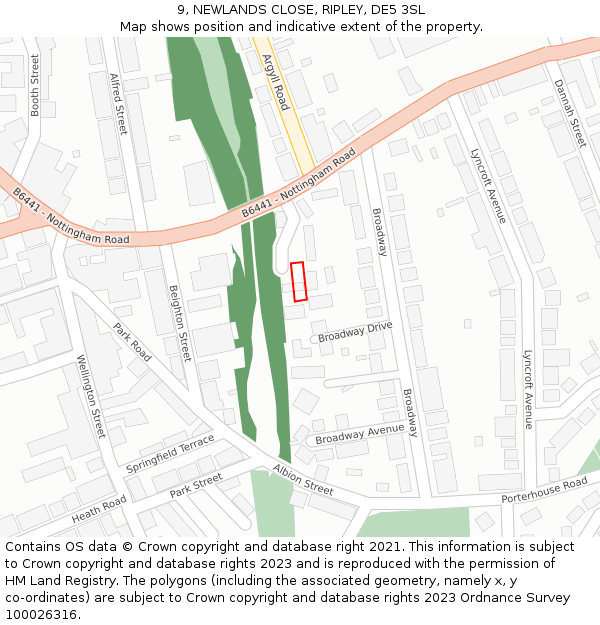 9, NEWLANDS CLOSE, RIPLEY, DE5 3SL: Location map and indicative extent of plot