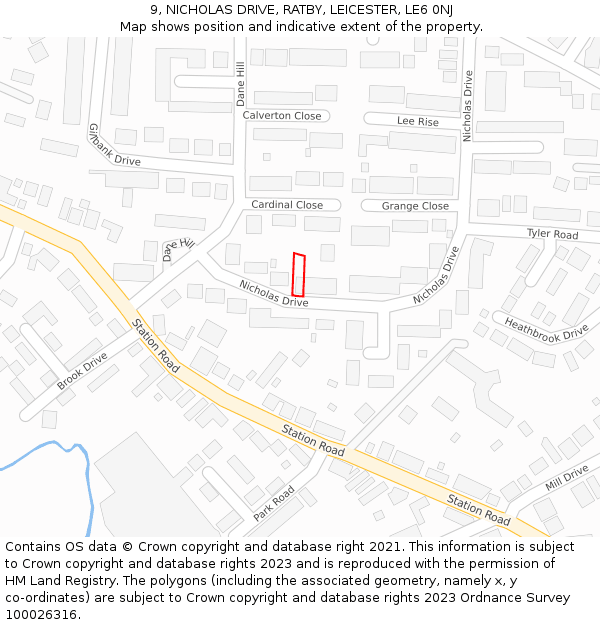 9, NICHOLAS DRIVE, RATBY, LEICESTER, LE6 0NJ: Location map and indicative extent of plot